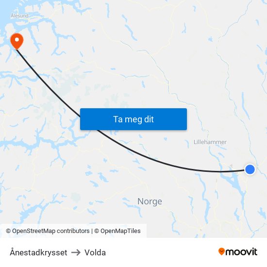 Ånestadkrysset to Volda map