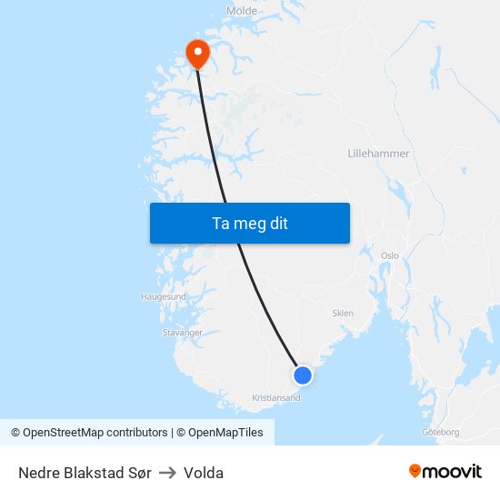 Nedre Blakstad Sør to Volda map