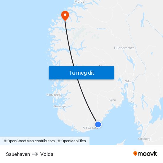Sauehaven to Volda map