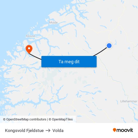 Kongsvold Fjeldstue to Volda map