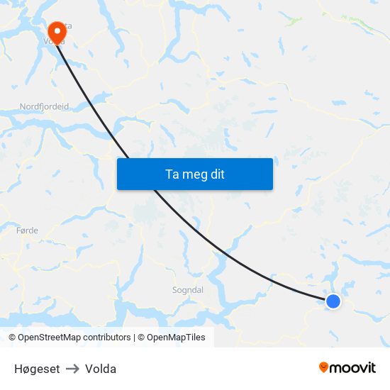 Høgeset to Volda map