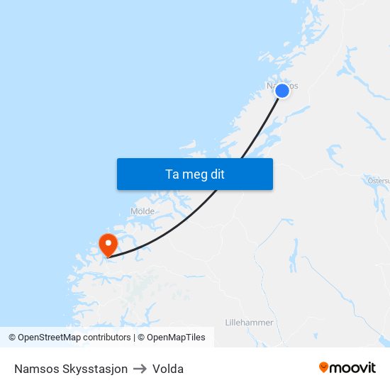 Namsos Skysstasjon to Volda map