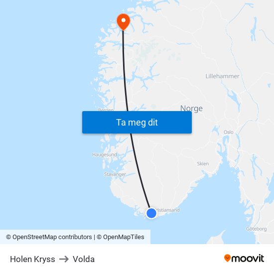 Holen Kryss to Volda map