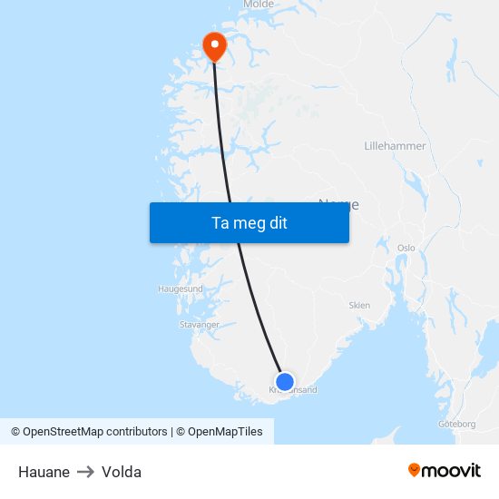 Hauane to Volda map