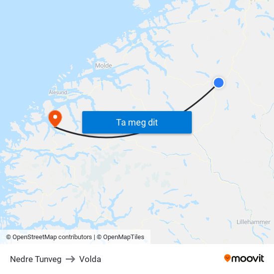 Nedre Tunveg to Volda map