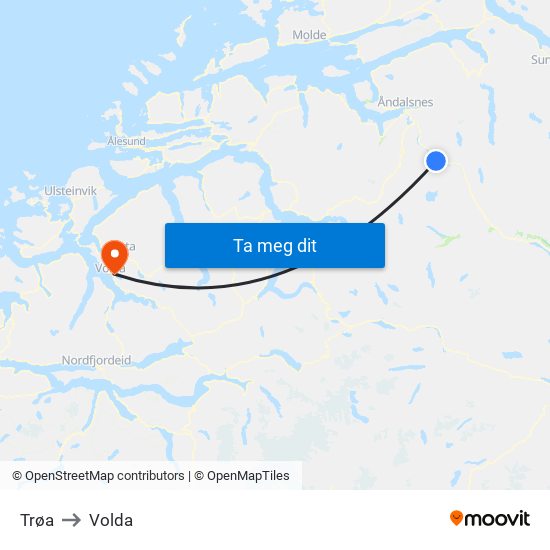 Trøa to Volda map