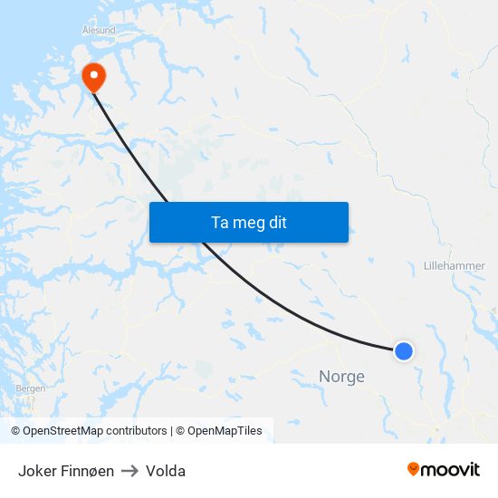 Joker Finnøen to Volda map