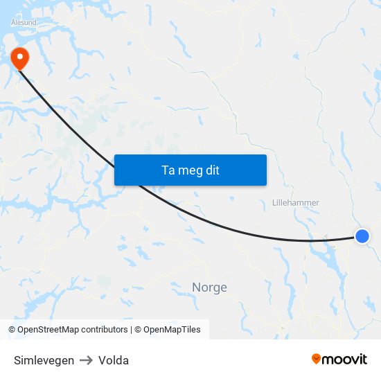 Simlevegen to Volda map