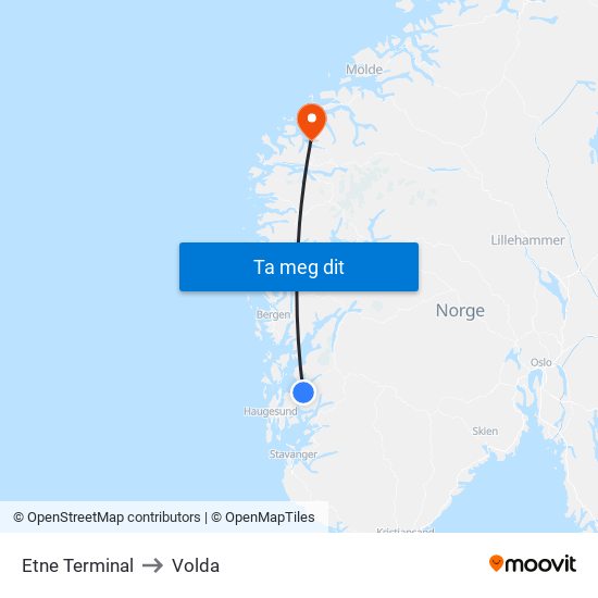 Etne Terminal to Volda map