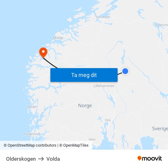 Olderskogen to Volda map