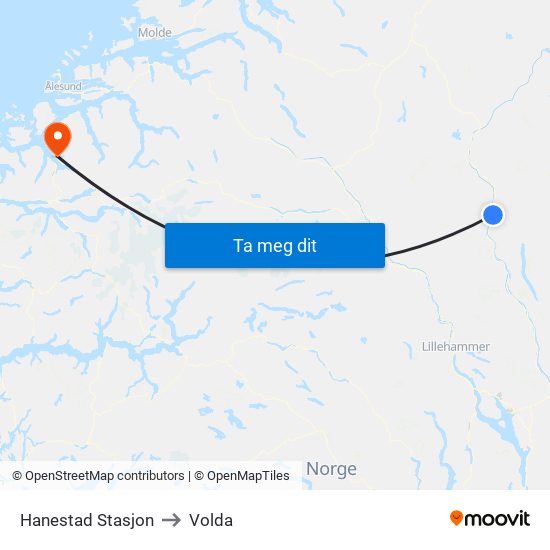 Hanestad Stasjon to Volda map