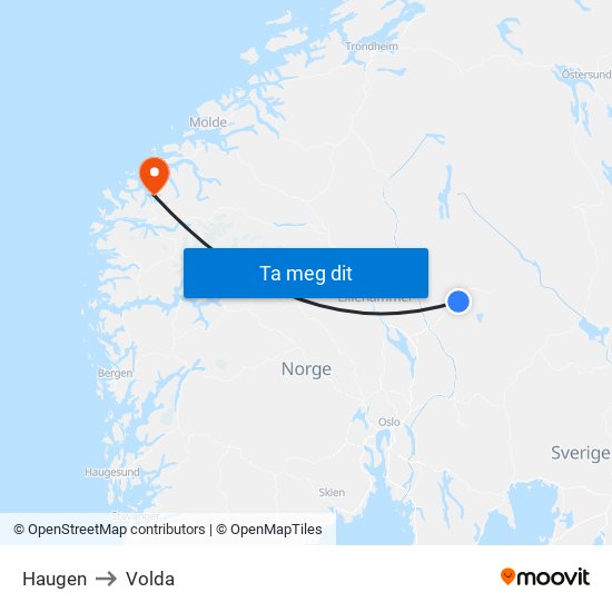 Haugen to Volda map