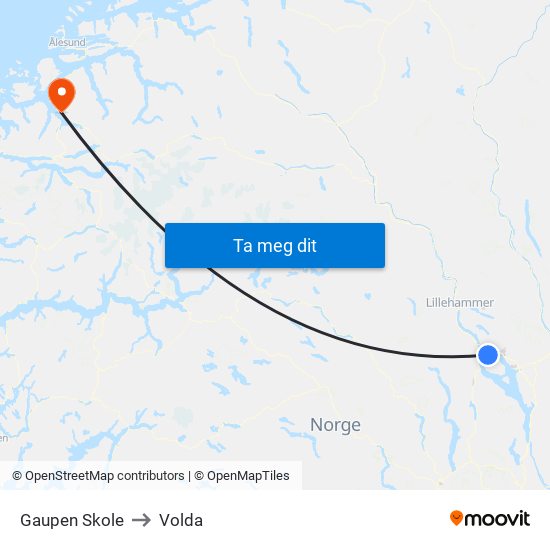 Gaupen Skole to Volda map