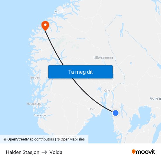 Halden Stasjon to Volda map