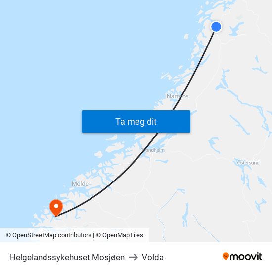 Helgelandssykehuset Mosjøen to Volda map