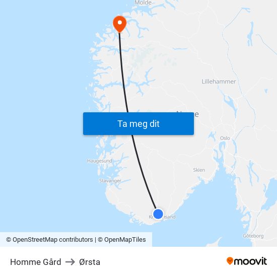 Homme Gård to Ørsta map