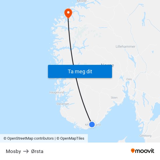 Mosby to Ørsta map