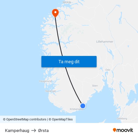 Kamperhaug to Ørsta map