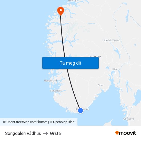 Songdalen Rådhus to Ørsta map