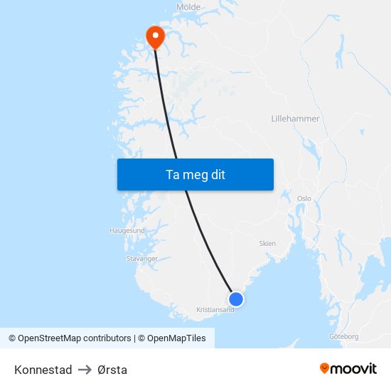 Konnestad to Ørsta map