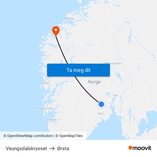 Veungsdalskrysset to Ørsta map