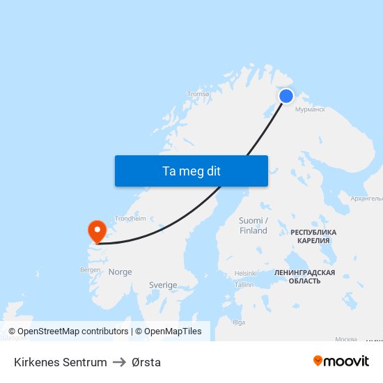 Kirkenes Sentrum to Ørsta map