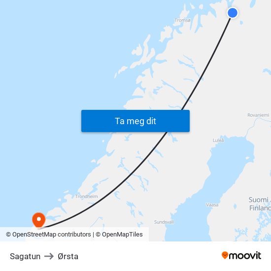 Sagatun to Ørsta map