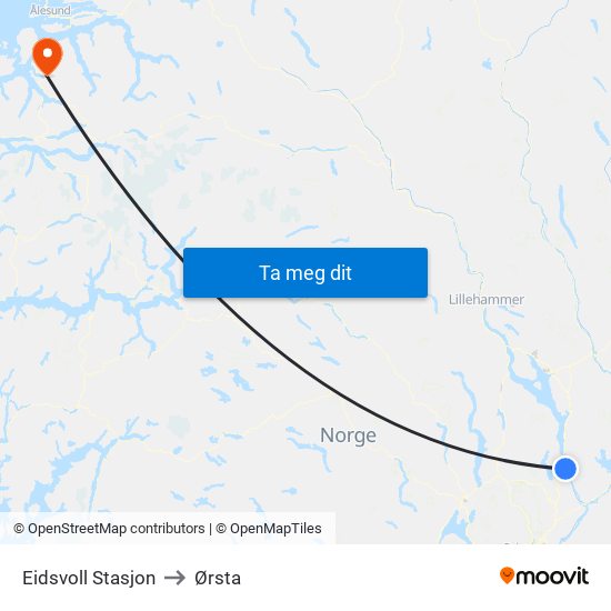 Eidsvoll Stasjon to Ørsta map