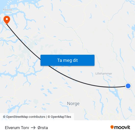 Elverum Torv to Ørsta map