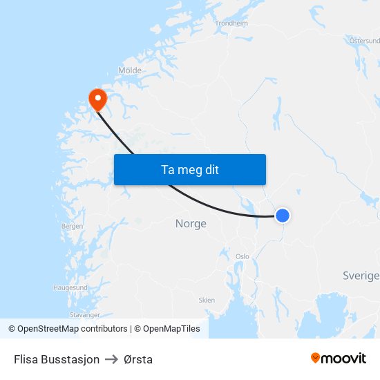 Flisa Busstasjon to Ørsta map