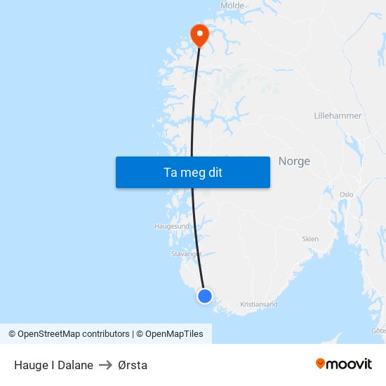 Hauge I Dalane to Ørsta map