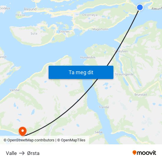 Valle to Ørsta map