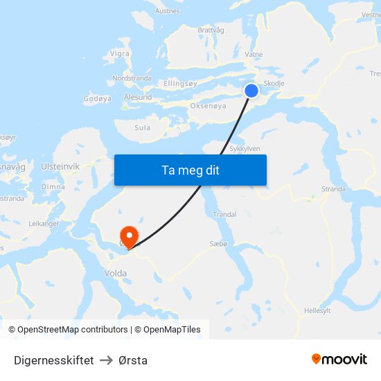 Digernesskiftet to Ørsta map