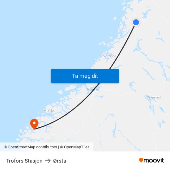 Trofors Stasjon to Ørsta map