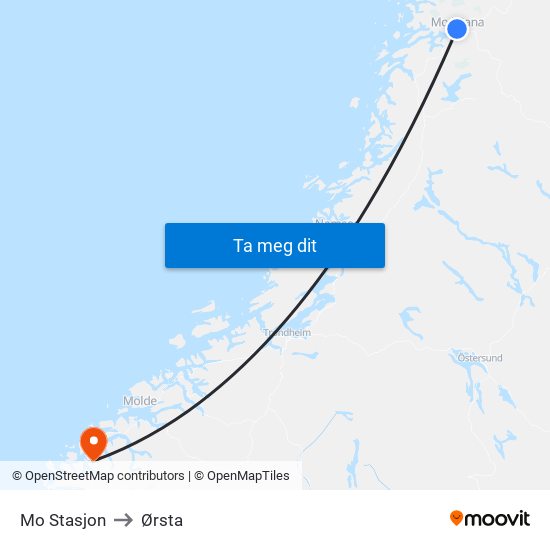 Mo Stasjon to Ørsta map