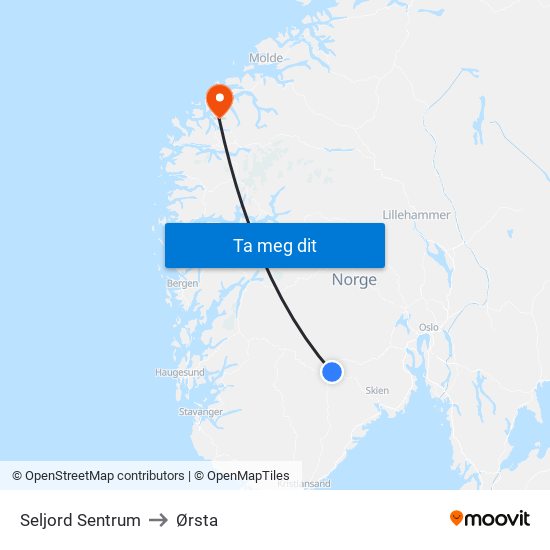 Seljord Sentrum to Ørsta map