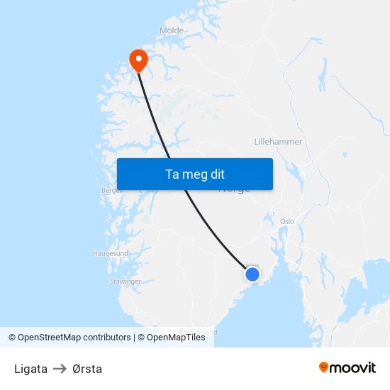 Ligata to Ørsta map