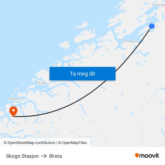 Skogn Stasjon to Ørsta map