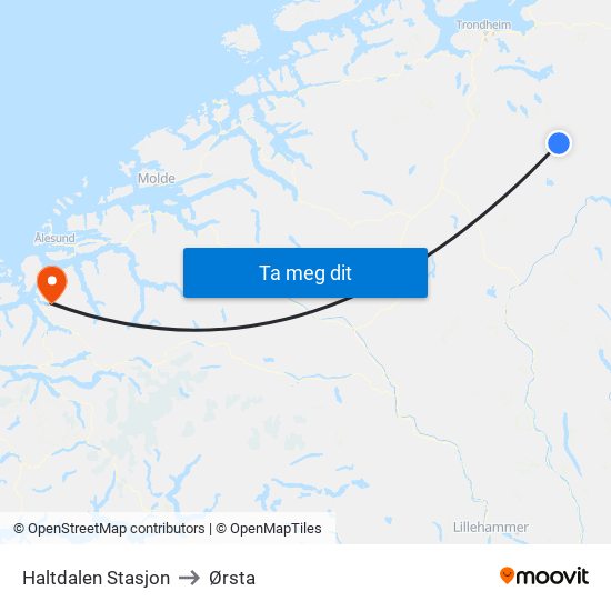 Haltdalen Stasjon to Ørsta map