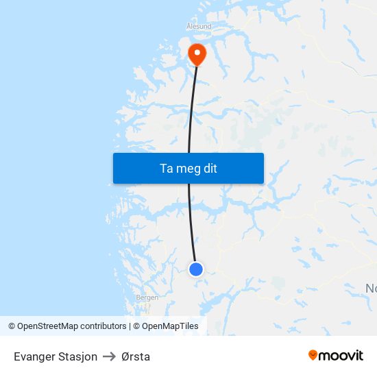 Evanger Stasjon to Ørsta map