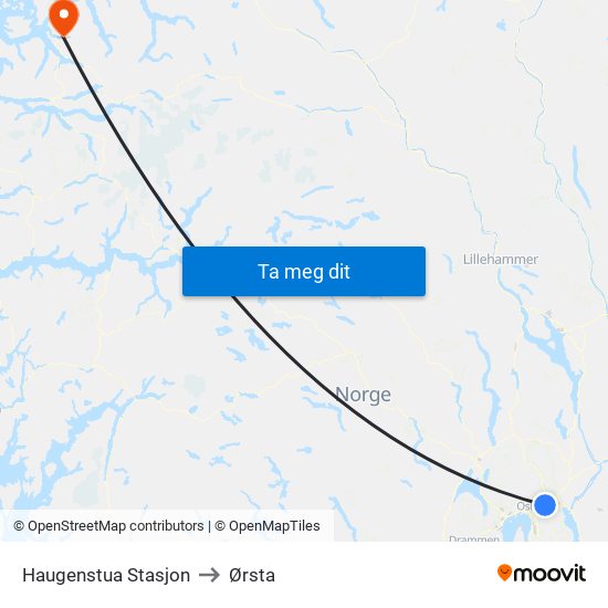 Haugenstua Stasjon to Ørsta map