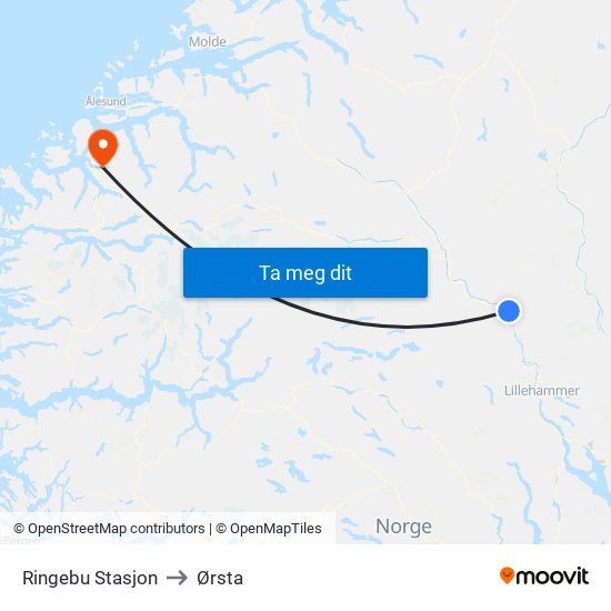 Ringebu Stasjon to Ørsta map