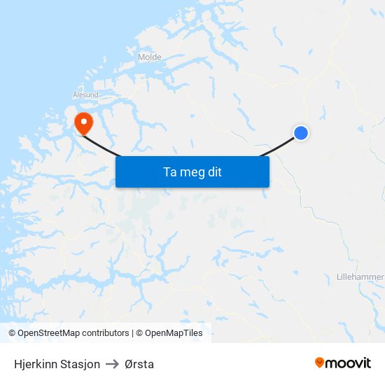Hjerkinn Stasjon to Ørsta map