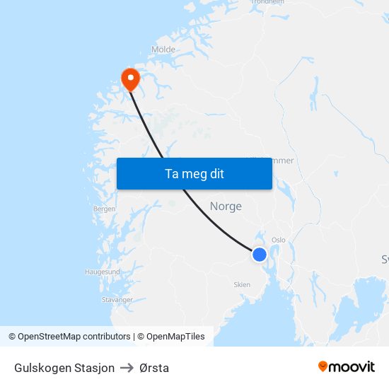 Gulskogen Stasjon to Ørsta map