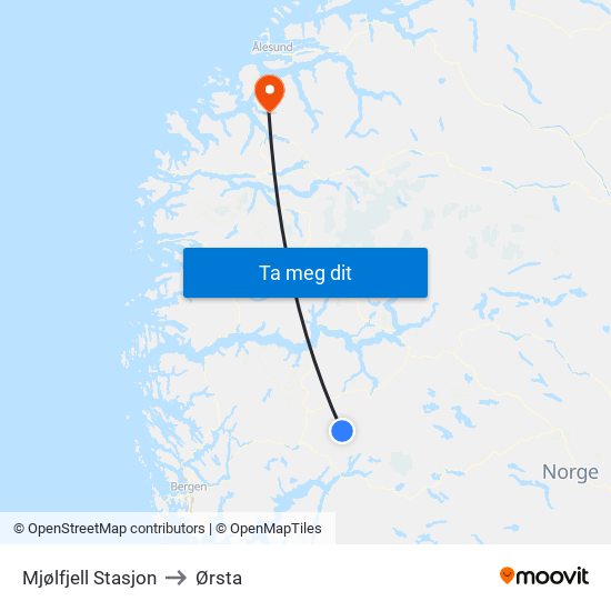 Mjølfjell Stasjon to Ørsta map