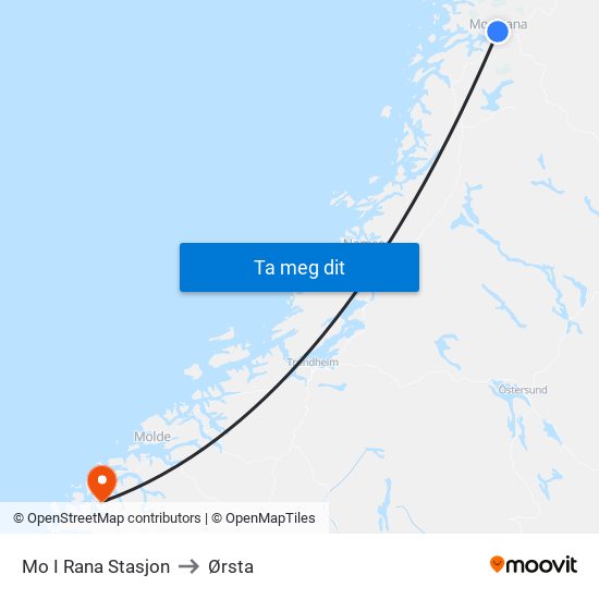 Mo I Rana Stasjon to Ørsta map