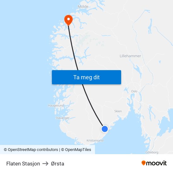 Flaten Stasjon to Ørsta map