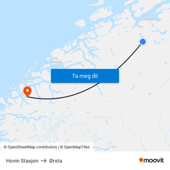 Hovin Stasjon to Ørsta map