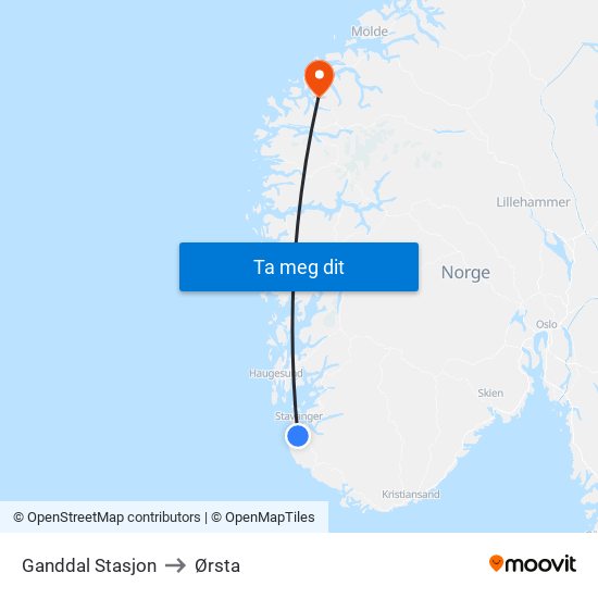 Ganddal Stasjon to Ørsta map