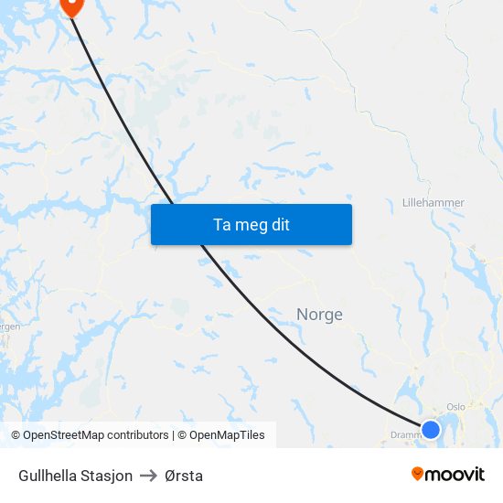 Gullhella Stasjon to Ørsta map